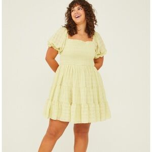 ARULA Light Green/Yellow Smocked Dress